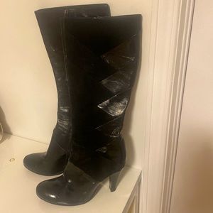 Leather and velvet High heels boots
